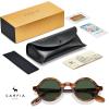 imageCARFIA Retro Acetate Small Face Polarized Sunglasses for Men Cool Classic Round Sun Glasses CA2501R21 Brown Striped Frame Green Lens