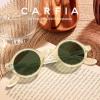 imageCARFIA Retro Acetate Small Face Polarized Sunglasses for Men Cool Classic Round Sun Glasses CA2501R3 Clear Tea Frame Green Lens