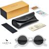 imageCARFIA Retro Acetate Small Face Polarized Sunglasses for Men Cool Classic Round Sun Glasses CA2501R5 Transparent Gray Frame Gray Lens