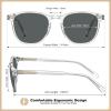 imageCARFIA Retro Cool Acetate Polarized Sunglasses for Men UV Protection Outdoor Fashion Driving Eyewears Male Square Sunnies6 Transparent Frame Grey Lens
