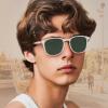 imageCARFIA Retro Cool Acetate Polarized Sunglasses for Men UV Protection Outdoor Fashion Driving Eyewears Male Square Sunnies72 Transparent Frame Green Lens