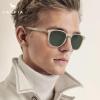 imageCARFIA Retro Cool Acetate Polarized Sunglasses for Men UV Protection Outdoor Fashion Driving Eyewears Male Square Sunnies73 Clear Yellow Frame Green Lens