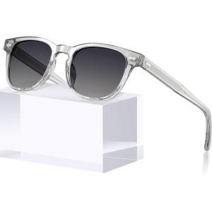 imageCARFIA Modern Retro Polarized Sunglasses for Men Handcrafted Acetate Frame Classic Square Sun Glasses CA21323 Transparent Gray Frame Gray Gradient Lenses