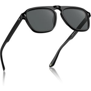 imageCARFIA Polarized Sunglasses for Men UV400 Protection  Pilot Design Acetate Sun Glasses for Driving Fishing Outdoor CA53555 Black Frame Grey Lens