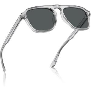 imageCARFIA Polarized Sunglasses for Men UV400 Protection  Pilot Design Acetate Sun Glasses for Driving Fishing Outdoor CA53557 Transparent Grey Frame Grey Lens