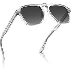 imageCARFIA Polarized Sunglasses for Men UV400 Protection  Pilot Design Acetate Sun Glasses for Driving Fishing Outdoor CA53558 Transparent Grey Frame Grey Gradient Lens