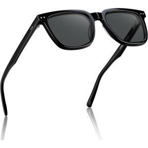 imageCARFIA Retro Acetate Polarized Sunglasses for Men UV Protection Square Classic Eyewear for Driving Outdoor1 Black Frame  Gray Lenses