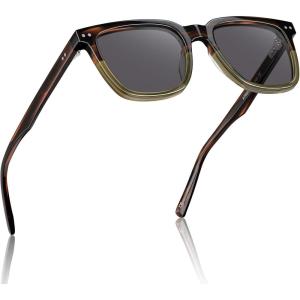 imageCARFIA Retro Acetate Polarized Sunglasses for Men UV Protection Square Classic Eyewear for Driving Outdoor2 TortoiseTranslucent Green  Gray Lenses