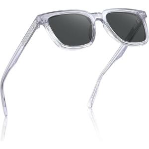 imageCARFIA Retro Acetate Polarized Sunglasses for Men UV Protection Square Classic Eyewear for Driving Outdoor4 Bright White Frame  Gray Lenses