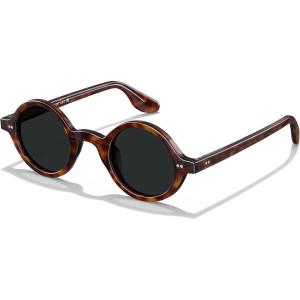 imageCARFIA Retro Acetate Small Face Polarized Sunglasses for Men Cool Classic Round Sun Glasses CA2501R22 Black Lens