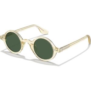 imageCARFIA Retro Acetate Small Face Polarized Sunglasses for Men Cool Classic Round Sun Glasses CA2501R3 Clear Tea Frame Green Lens