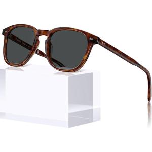 imageCARFIA Retro Cool Acetate Polarized Sunglasses for Men UV Protection Outdoor Fashion Driving Eyewears Male Square Sunnies3 Coffee Tortoise Frame Grey Lens
