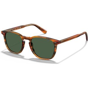imageCARFIA Retro Cool Acetate Polarized Sunglasses for Men UV Protection Outdoor Fashion Driving Eyewears Male Square Sunnies82 Brown Striped Frame Green Lens