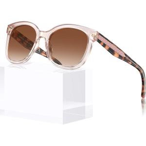 imageCARFIA Cat Eye Acetate Polarized Sunglasses for Women UV Protection Retro Ladies Eyewears with Embossed Pattern Wire Core2 Transparent Pink Frame  Gradient Brown Lens