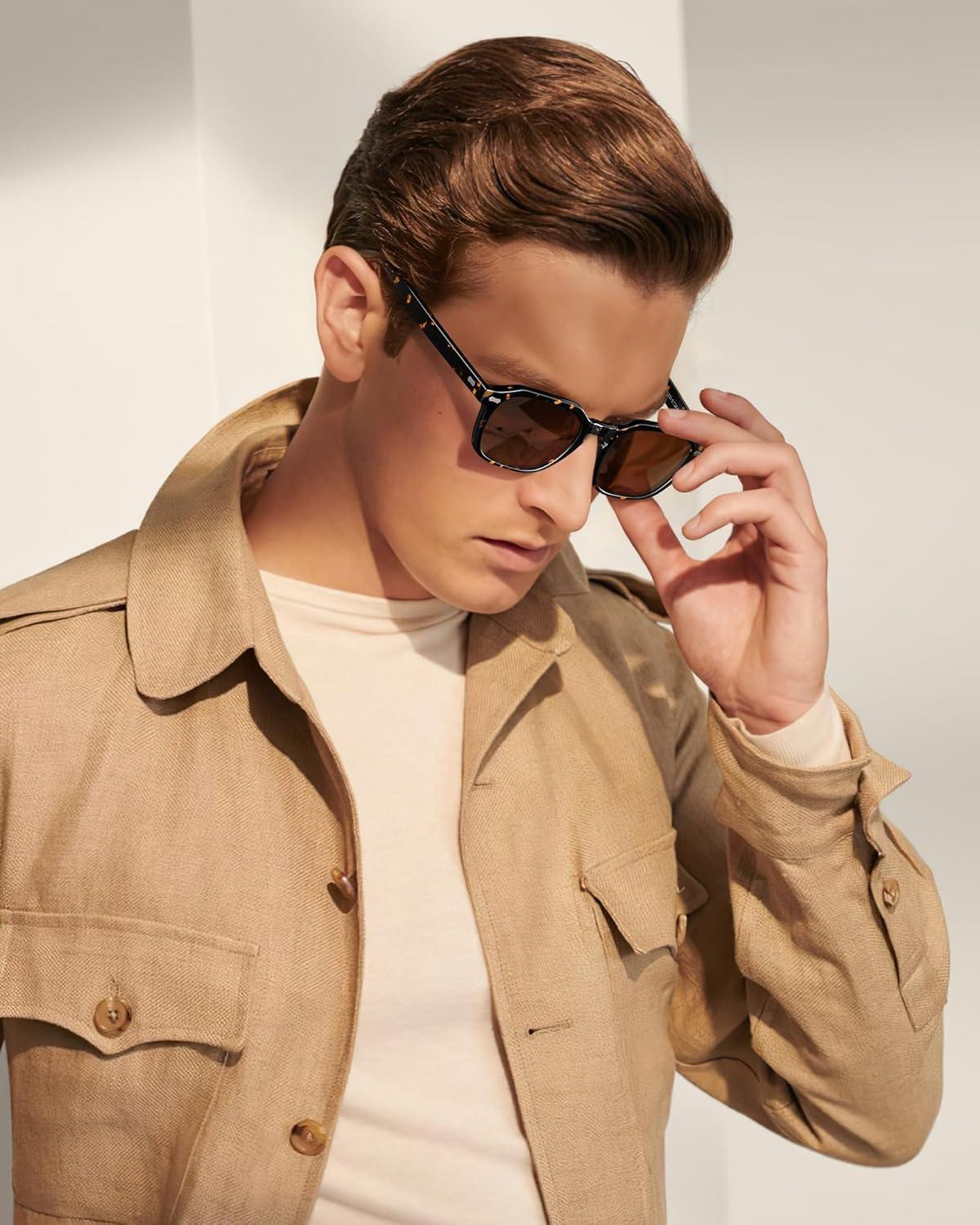 imageCARFIA Polarized Sunglasses for Men UV400 Protection Retro Sun Glasses with Acetate Square Frame for Driving Fishing CA5405C Tortoiseshell Frame Brown Lens