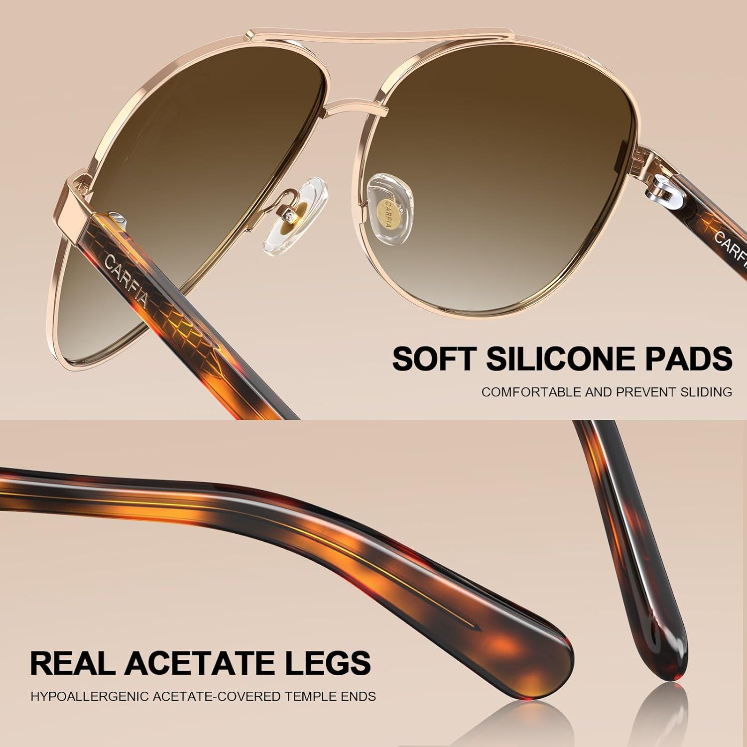 imageCARFIA Polarized Sunglasses for Women UV Protection Acetate Arms Metal Frame Womans Shades CA32162 Brown Gradient Lens Tortoise Arm