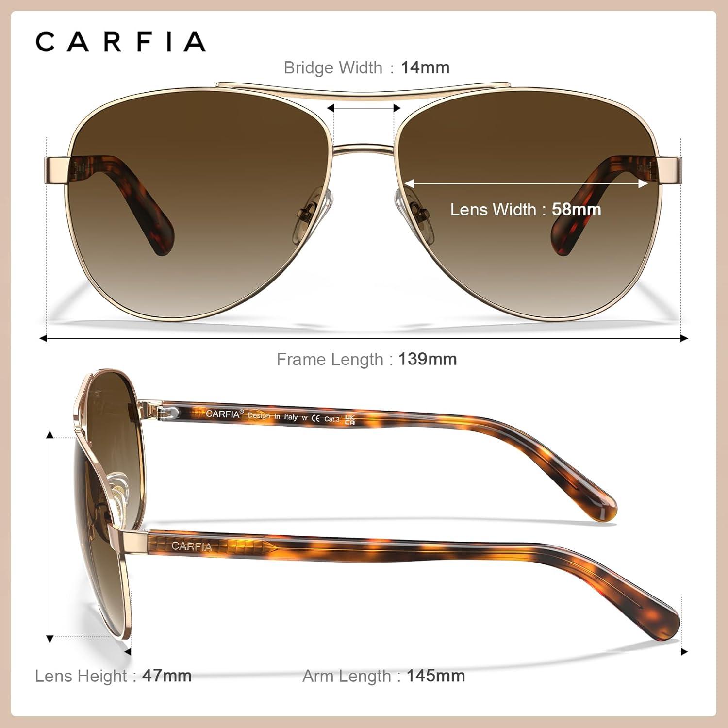 imageCARFIA Polarized Sunglasses for Women UV Protection Acetate Arms Metal Frame Womans Shades CA32162 Brown Gradient Lens Tortoise Arm