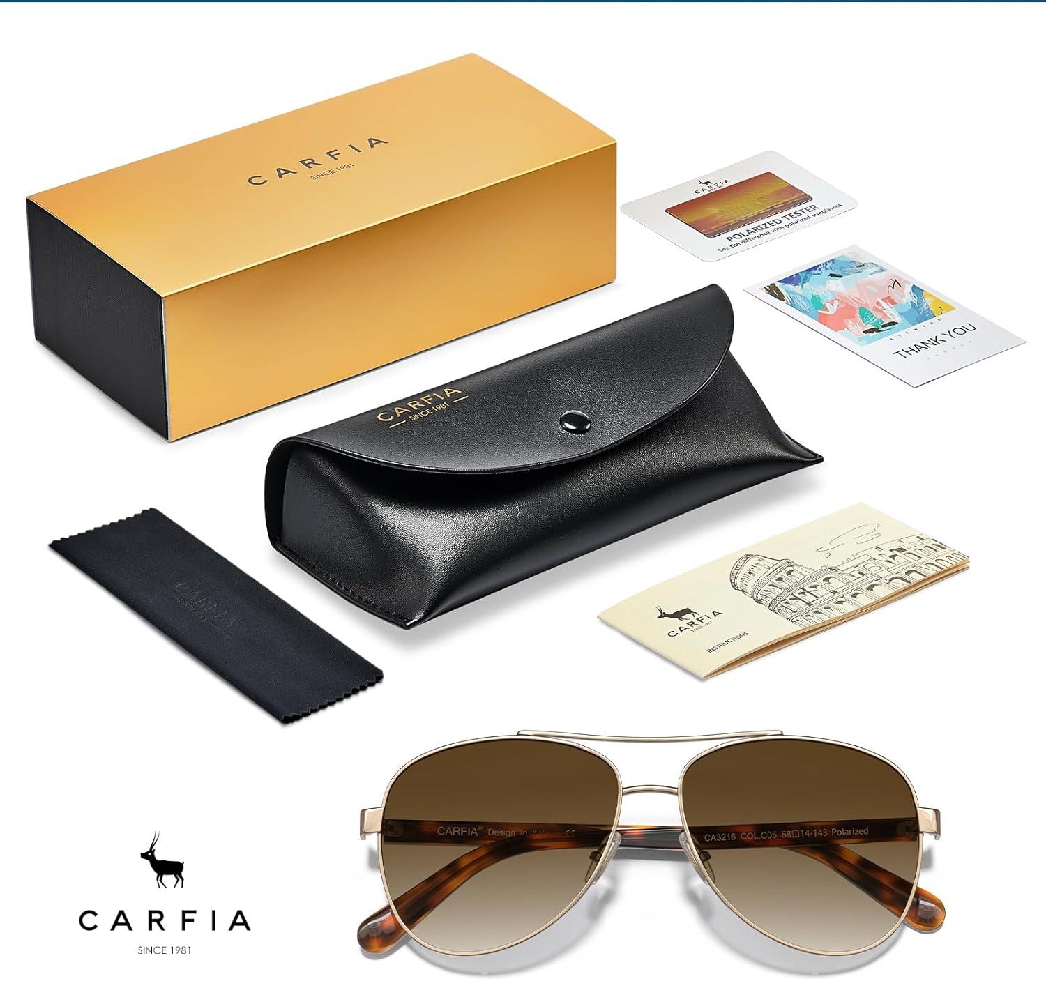 imageCARFIA Polarized Sunglasses for Women UV Protection Acetate Arms Metal Frame Womans Shades CA32162 Brown Gradient Lens Tortoise Arm