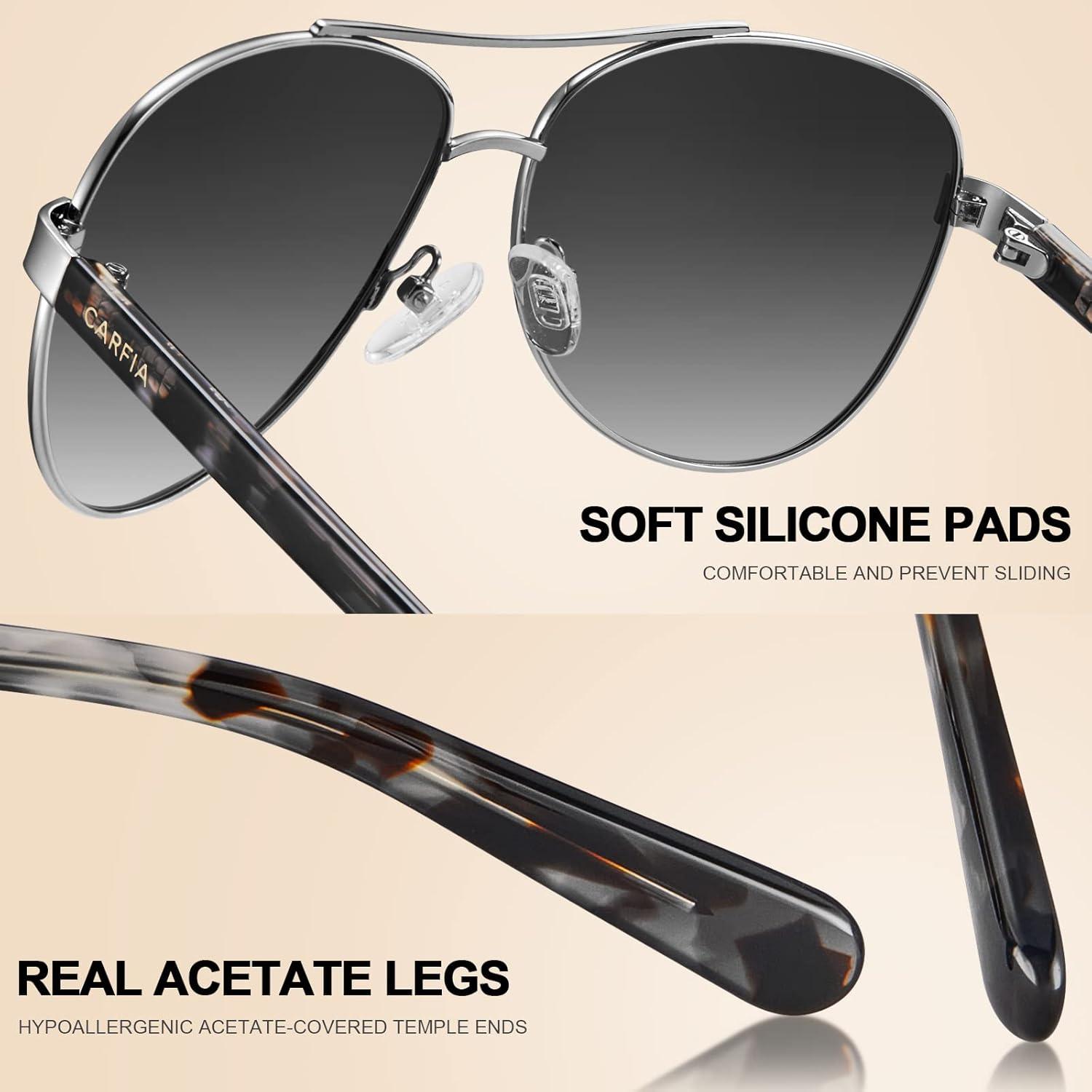 imageCARFIA Polarized Sunglasses for Women UV Protection Acetate Arms Metal Frame Womans Shades CA32163 Grey Gradient Lens Grey Tortoise Arm