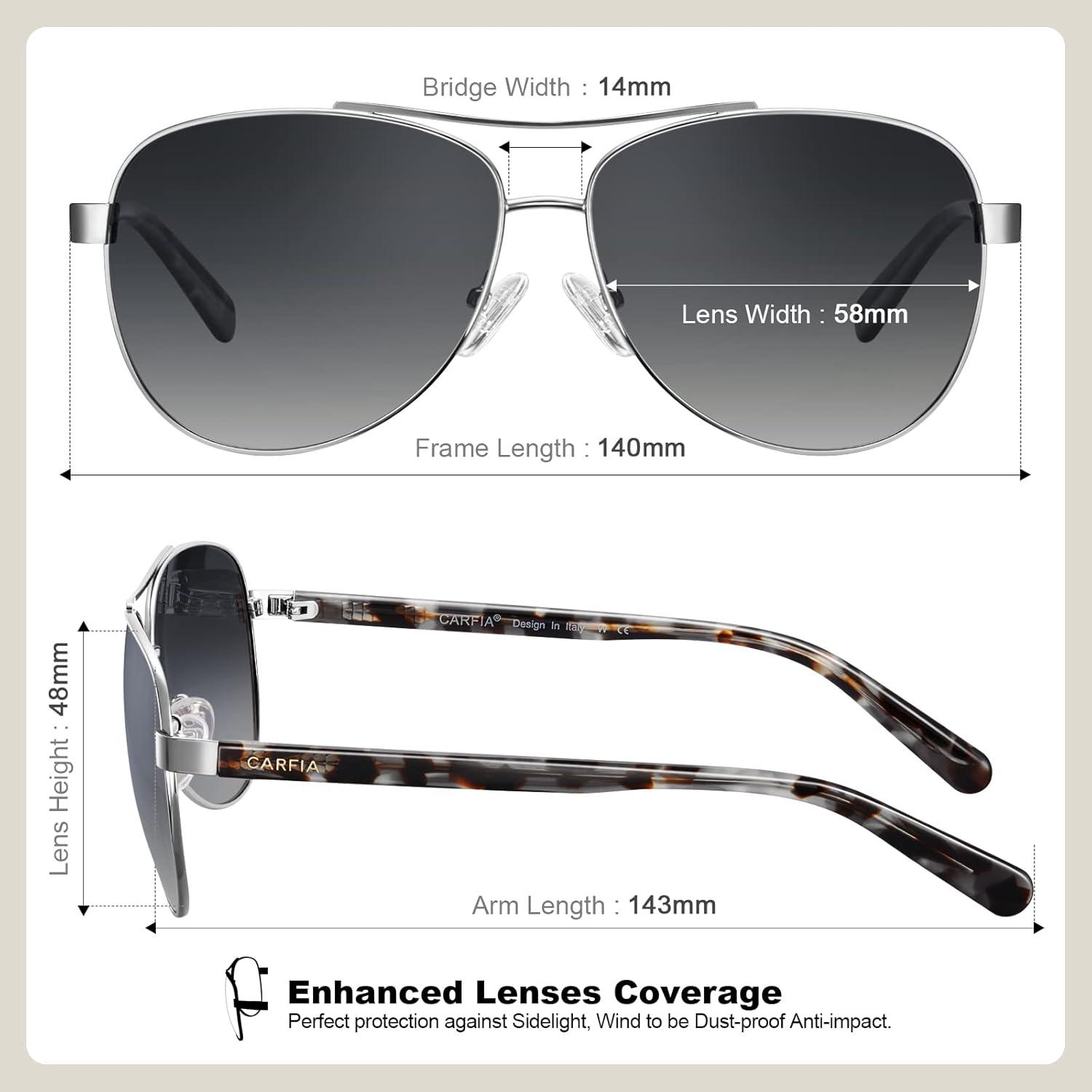 imageCARFIA Polarized Sunglasses for Women UV Protection Acetate Arms Metal Frame Womans Shades CA32163 Grey Gradient Lens Grey Tortoise Arm