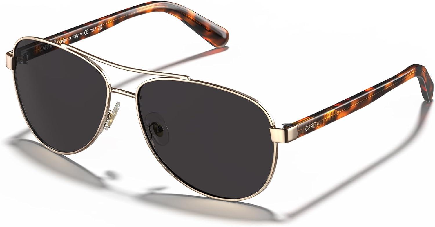 imageCARFIA Polarized Sunglasses for Women UV Protection Acetate Arms Metal Frame Womans Shades CA32163 Grey Lens Tortoise Arm