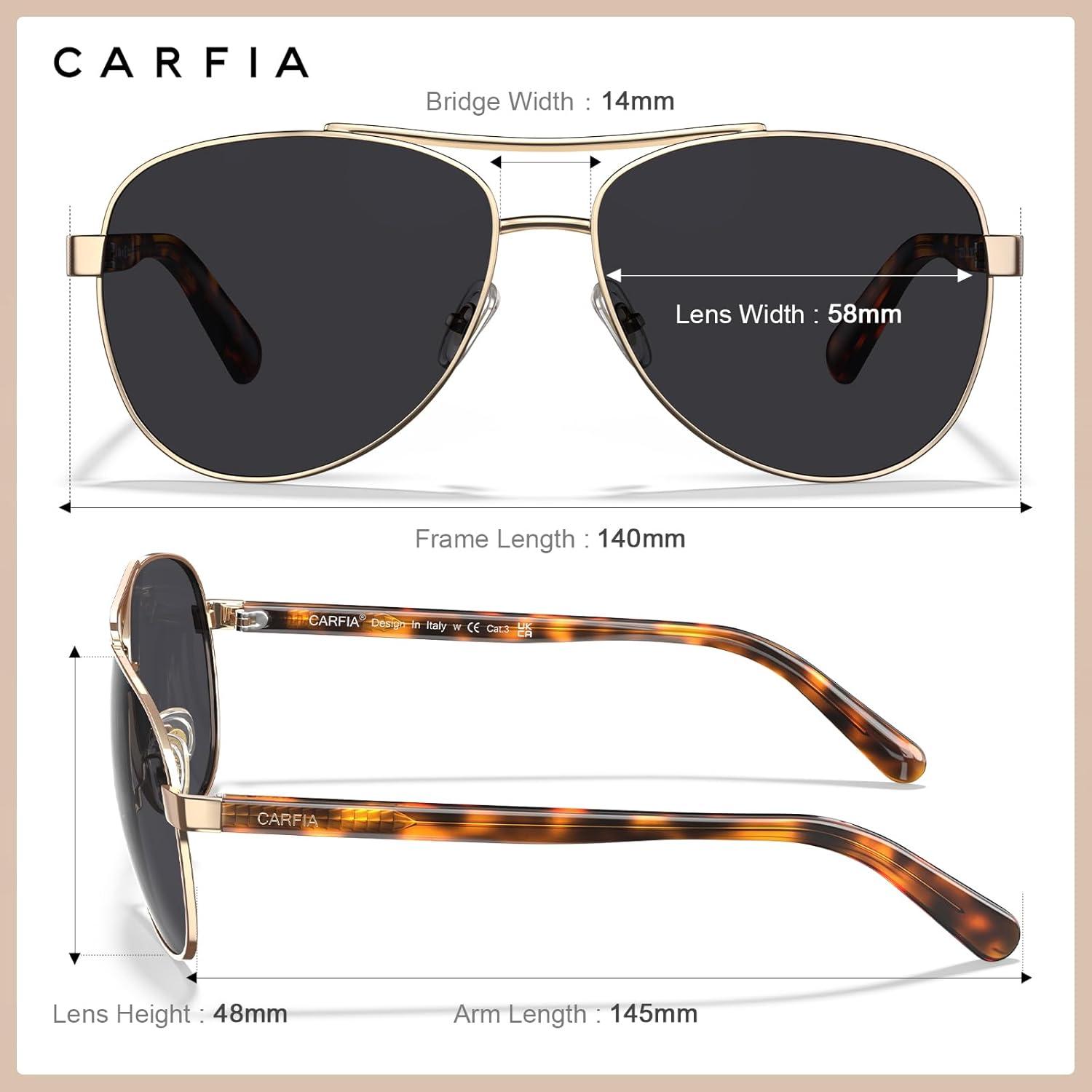 imageCARFIA Polarized Sunglasses for Women UV Protection Acetate Arms Metal Frame Womans Shades CA32163 Grey Lens Tortoise Arm
