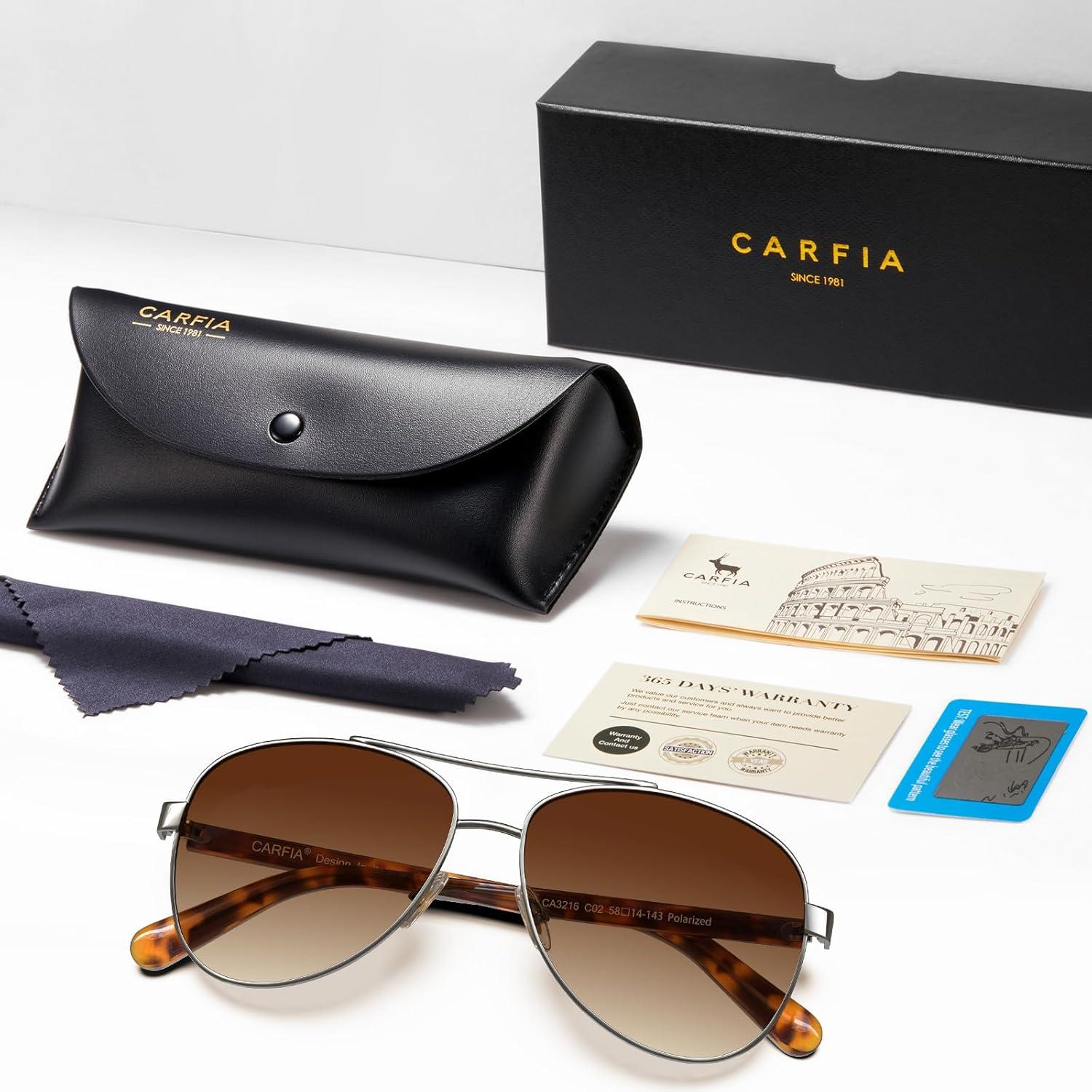 imageCARFIA Polarized Sunglasses for Women UV Protection Acetate Arms Metal Frame Womans Shades CA32164 Brown Gradient Lens Silver Frame