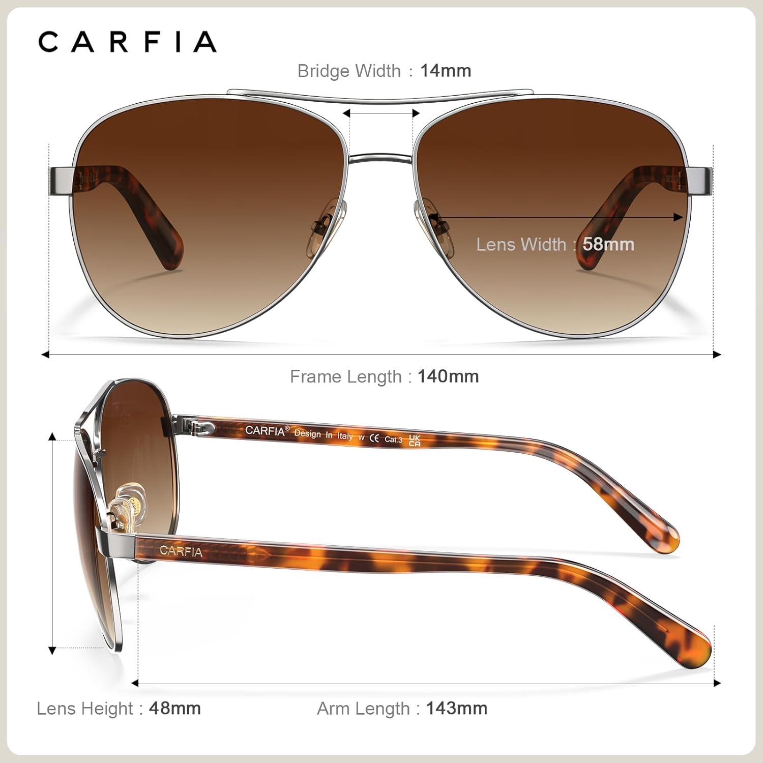 imageCARFIA Polarized Sunglasses for Women UV Protection Acetate Arms Metal Frame Womans Shades CA32164 Brown Gradient Lens Silver Frame