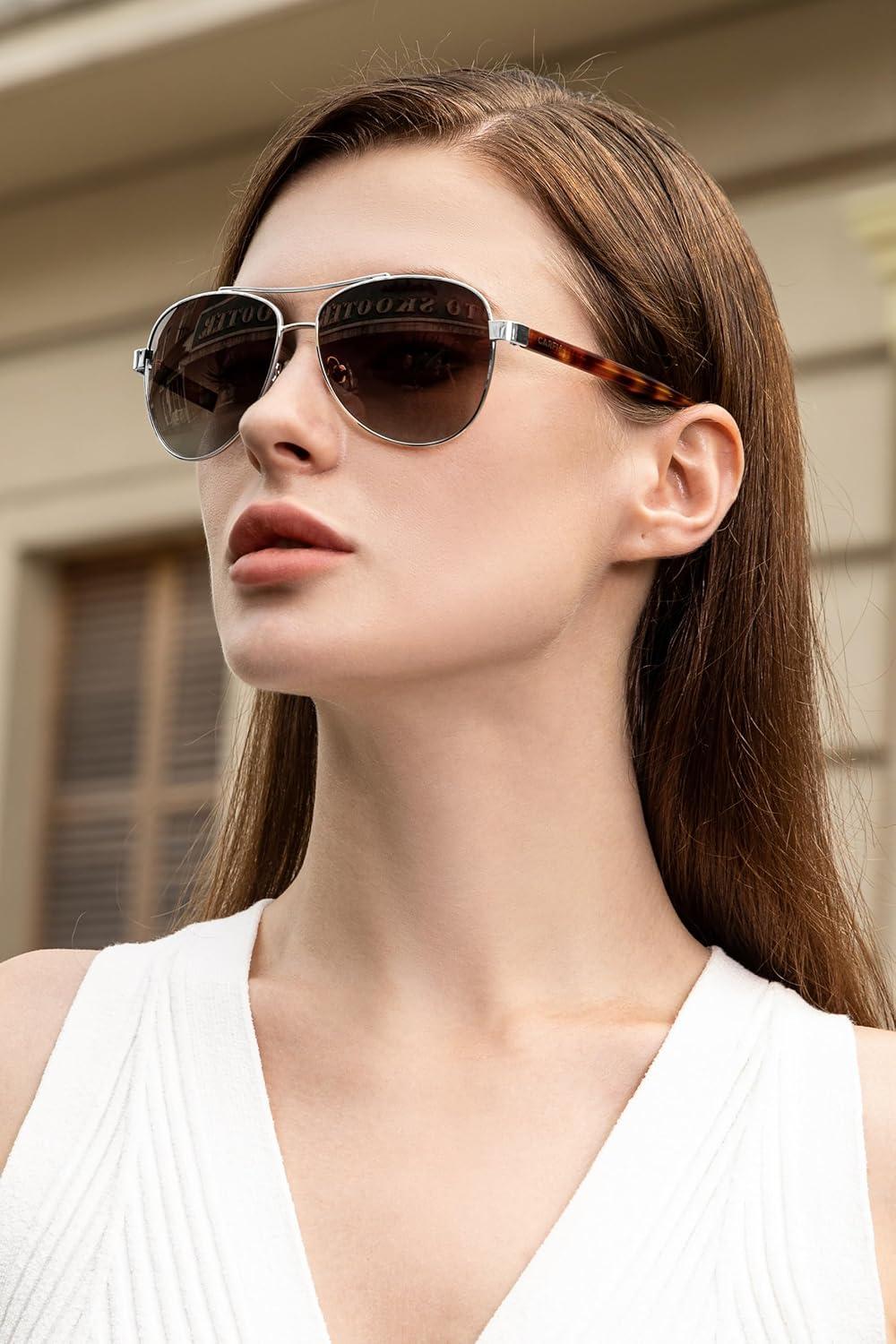 imageCARFIA Polarized Sunglasses for Women UV Protection Acetate Arms Metal Frame Womans Shades CA32164 Brown Gradient Lens Silver Frame