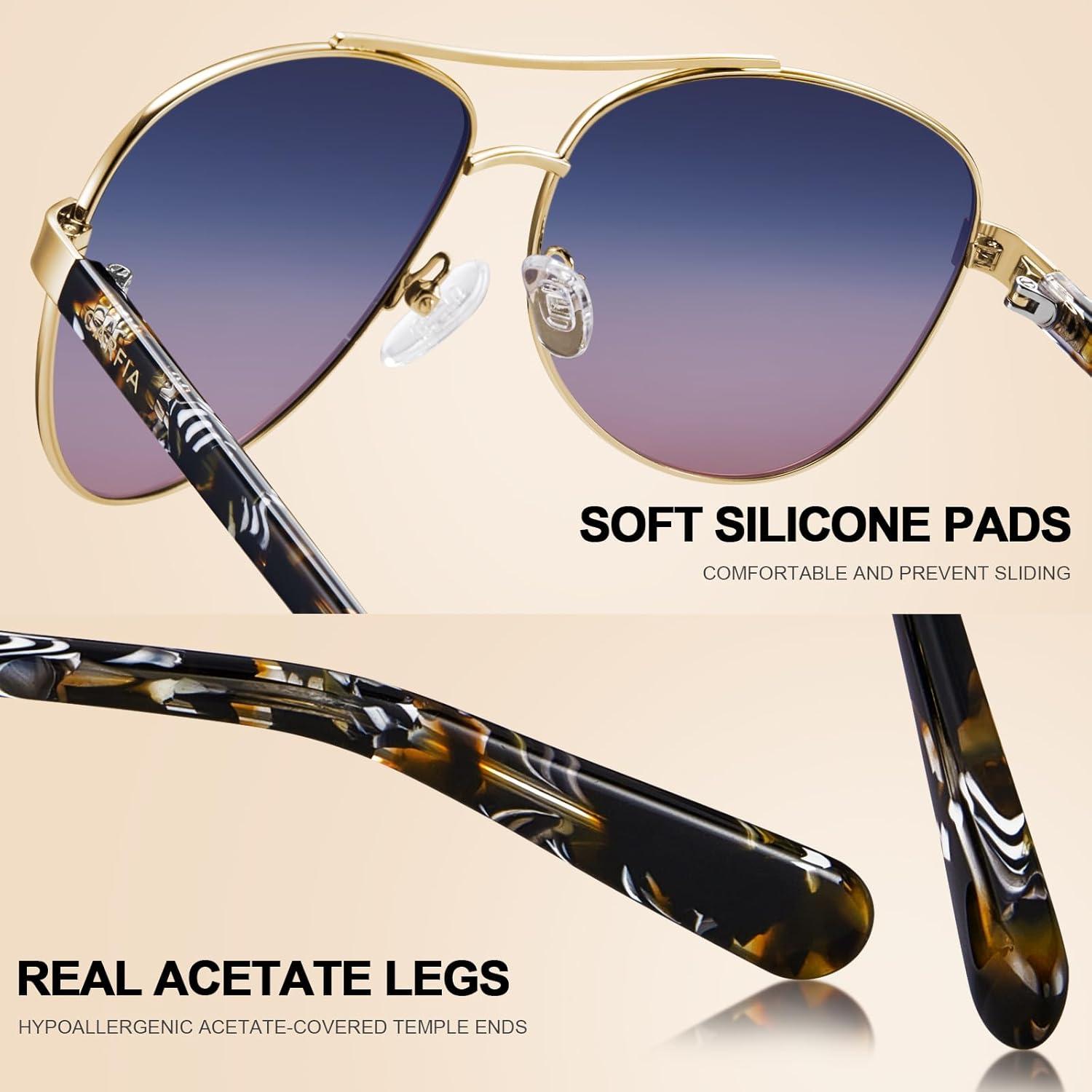 imageCARFIA Polarized Sunglasses for Women UV Protection Acetate Arms Metal Frame Womans Shades CA32165 Two Tones Lens