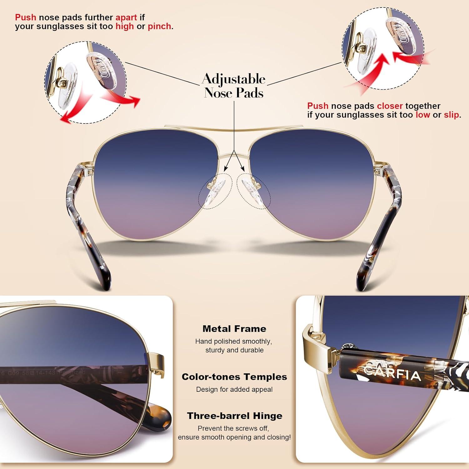 imageCARFIA Polarized Sunglasses for Women UV Protection Acetate Arms Metal Frame Womans Shades CA32165 Two Tones Lens