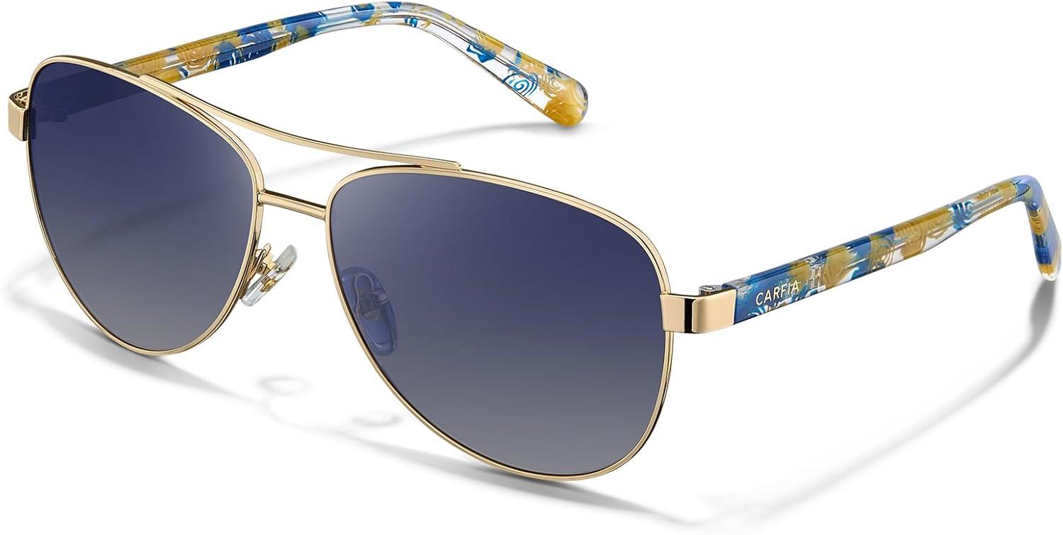 imageCARFIA Polarized Sunglasses for Women UV Protection Acetate Arms Metal Frame Womans Shades CA32167 Blue Gradient Lens Artistical Starry Sky Arm