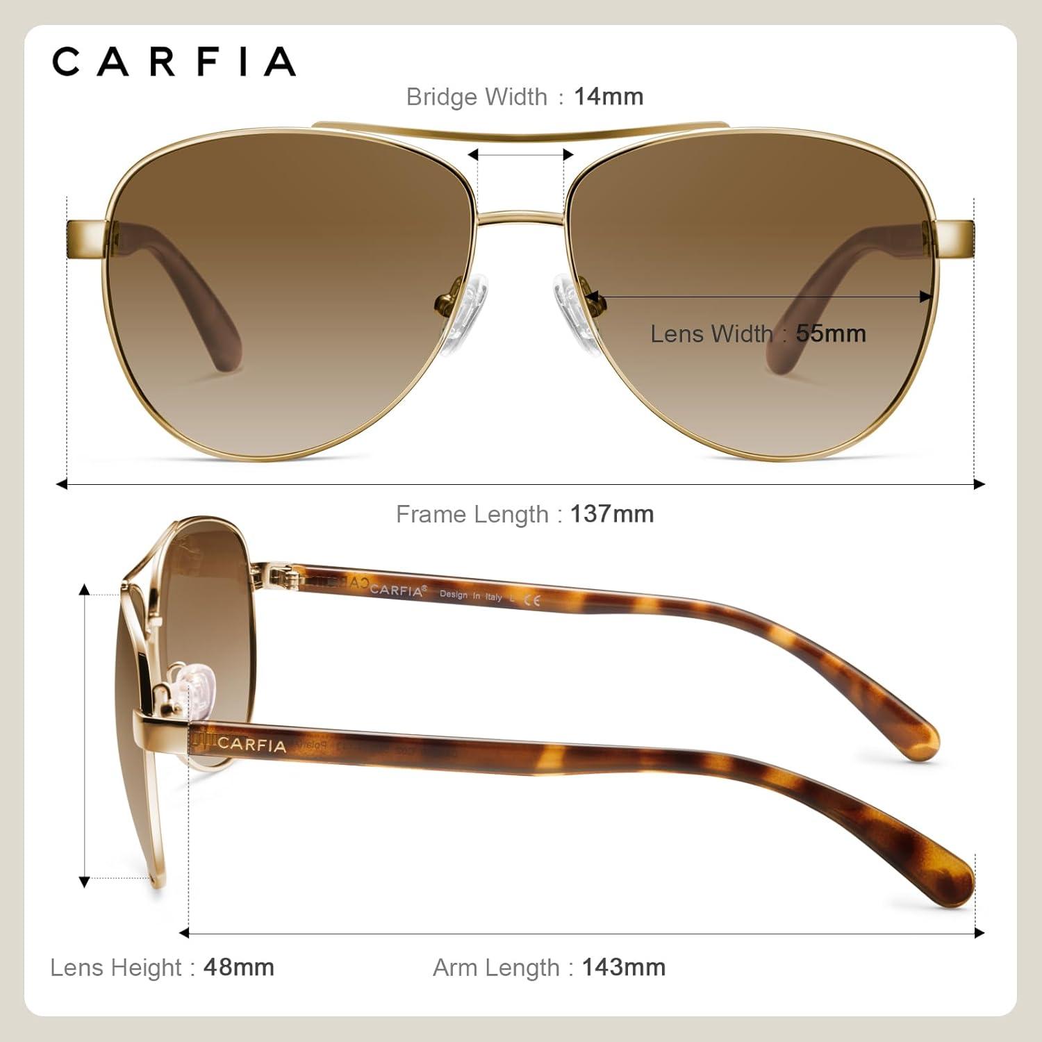 imageCARFIA Polarized Sunglasses for Women UV Protection Acetate Arms Metal Frame Womans Shades CA32168 Lens Width 55mm for Small Face