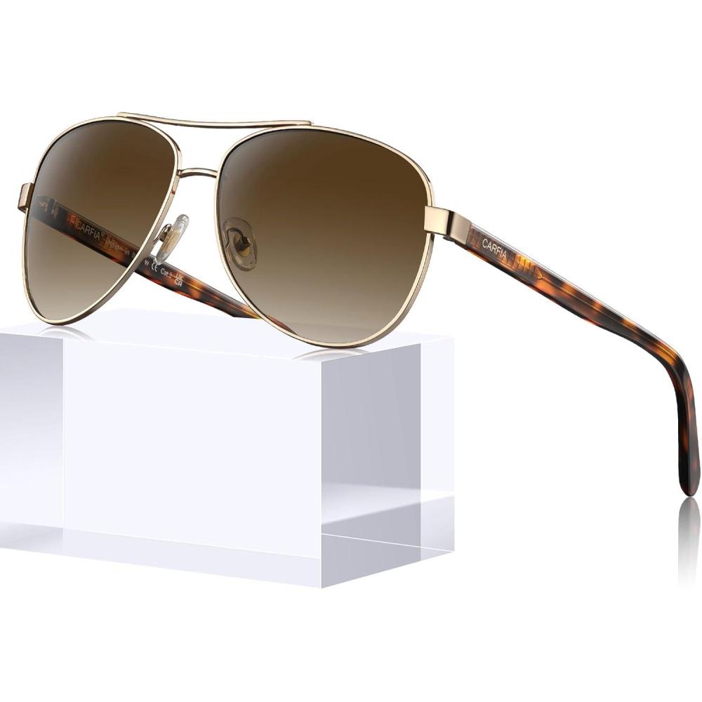 imageCARFIA Polarized Sunglasses for Women UV Protection Acetate Arms Metal Frame Womans Shades CA32162 Brown Gradient Lens Tortoise Arm