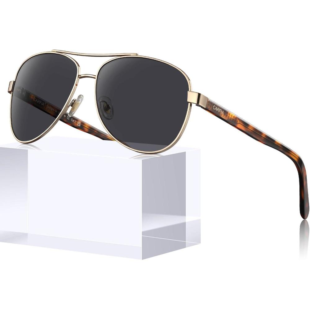 imageCARFIA Polarized Sunglasses for Women UV Protection Acetate Arms Metal Frame Womans Shades CA32163 Grey Lens Tortoise Arm
