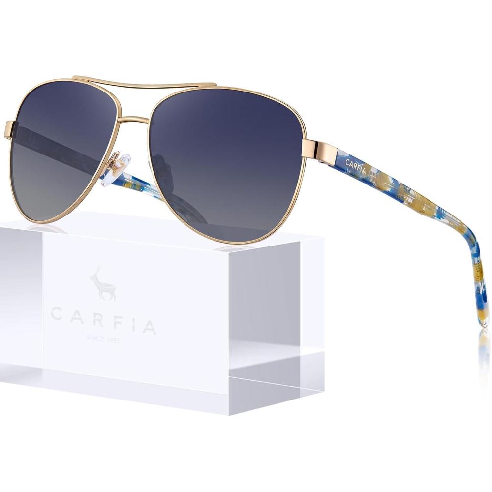 imageCARFIA Polarized Sunglasses for Women UV Protection Acetate Arms Metal Frame Womans Shades CA32167 Blue Gradient Lens Artistical Starry Sky Arm