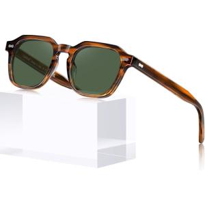 imageCARFIA Polarized Sunglasses for Men UV400 Protection Retro Sun Glasses with Acetate Square Frame for Driving Fishing CA5405A Striped Frame Green Lens