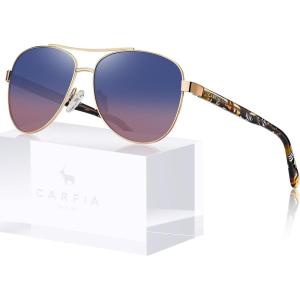 imageCARFIA Polarized Sunglasses for Women UV Protection Acetate Arms Metal Frame Womans Shades CA32165 Two Tones Lens