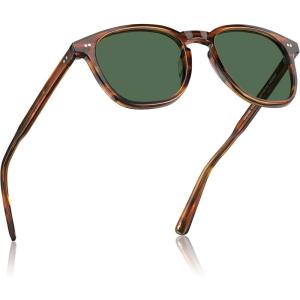 imageCARFIA Retro Acetate Polarized Sunglasses for Men UV400 Protection HandCrafted Frame Sun Glasses CA5285L21 Striped Frame Green Lenses