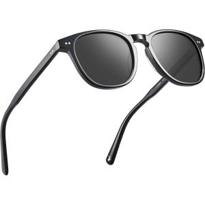 imageCARFIA Retro Acetate Polarized Sunglasses for Men UV400 Protection HandCrafted Frame Sun Glasses CA5285L22 Black Frame Grey Lens