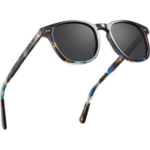 imageCARFIA Retro Acetate Polarized Sunglasses for Men UV400 Protection HandCrafted Frame Sun Glasses CA5285L24 Tortoise Frame Grey Lens