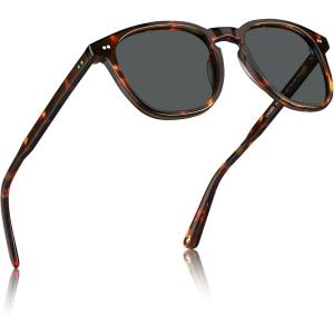 imageCARFIA Retro Acetate Polarized Sunglasses for Men UV400 Protection HandCrafted Frame Sun Glasses CA5285L33 Tortoise Frame Grey Lens