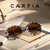imageCARFIA Acetate Metal Bridge Sunglasses for Women Polarized UV Protection Retro Fashion Ladies Sunnies Round Shades Eyewears2 Pink Black Checkers Frame Gradient Brown Lens
