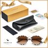 imageCARFIA Acetate Metal Bridge Sunglasses for Women Polarized UV Protection Retro Fashion Ladies Sunnies Round Shades Eyewears2 Pink Black Checkers Frame Gradient Brown Lens