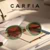 imageCARFIA Acetate Metal Bridge Sunglasses for Women Polarized UV Protection Retro Fashion Ladies Sunnies Round Shades Eyewears3 Translucent Green Frame Gradient Brown Lens