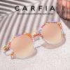 imageCARFIA Acetate Metal Bridge Sunglasses for Women Polarized UV Protection Retro Fashion Ladies Sunnies Round Shades Eyewears4 Pink White Tortoise Frame Pink Mirror