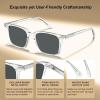 imageCARFIA Retro Cool Acetate Sunglasses for Men Polarized UV Protection Trendy Square Male Sunnies Outdoor Driving Eyewears4 Transparent Frame Grey Lens