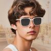 imageCARFIA Retro Cool Acetate Sunglasses for Men Polarized UV Protection Trendy Square Male Sunnies Outdoor Driving Eyewears4 Transparent Frame Grey Lens
