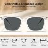 imageCARFIA Retro Cool Acetate Sunglasses for Men Polarized UV Protection Trendy Square Male Sunnies Outdoor Driving Eyewears4 Transparent Frame Grey Lens