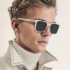 imageCARFIA Retro Cool Acetate Sunglasses for Men Polarized UV Protection Trendy Square Male Sunnies Outdoor Driving Eyewears4 Transparent Frame Grey Lens